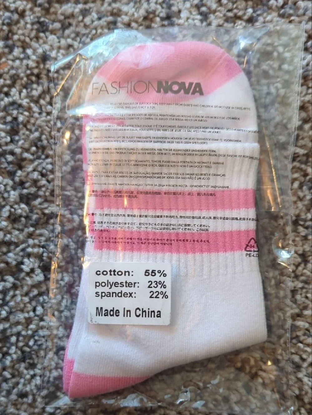 Fashion Nova White Crew Athletic Socks with Pink Accents